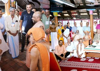 തൃശൂരിലെ തെക്കേമഠം, നടുവില്‍ മഠം, വടക്കേ മഠം എന്നിവ സന്ദര്‍ശിച്ച സര്‍സംഘചാലക് മോഹന്‍ ഭാഗവത് മൂപ്പില്‍ സ്വാമിയാര്‍ വാസുദേവാനന്ദ ബ്രഹ്മാനന്ദ ഭൂതി, ഇളമുറ സ്വാമിയാര്‍ നരസിംഹാനന്ദ ബ്രഹ്മാനന്ദ ഭൂതി, നടുവില്‍ മഠം മൂപ്പില്‍ സ്വാമിയാര്‍ നീലകണ്ഠ ഭാരതികള്‍ എന്നിവര്‍ക്കൊപ്പം. പ്രാന്തകാര്യവാഹ് പി.എന്‍.ഈശ്വരന്‍, പ്രാന്ത പ്രചാരക് എസ്. സുദര്‍ശന്‍ തുടങ്ങിയവര്‍ സമീപം.