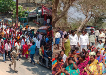 തെലങ്കാനയിലെ ഗുമ്മാഡിവാലിയില്‍ ക്ഷേത്രധ്വജം തകര്‍ത്തതിനെതിരെ വനവാസി സമൂഹം നടത്തിയ പ്രകടനം