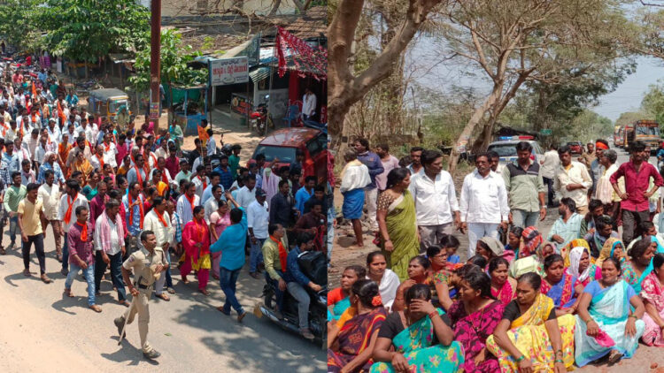 തെലങ്കാനയിലെ ഗുമ്മാഡിവാലിയില്‍ ക്ഷേത്രധ്വജം തകര്‍ത്തതിനെതിരെ വനവാസി സമൂഹം നടത്തിയ പ്രകടനം