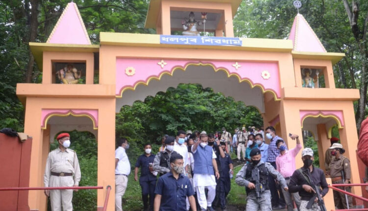 Chief Minister Dr. Himanta Biswa Sarma inspects the lands of Dholpur Shiva Mandir freed from encroachment of illegal settlers at Gorukhuti in Sipajhar, Darrang on 07-06-21. Pix BY UB Photos