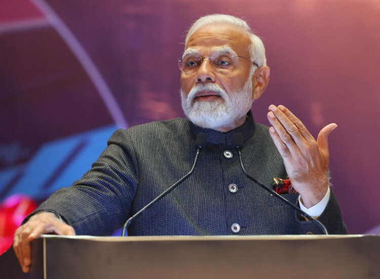 PM addressing the gathering during the Bharat Mobility Global Expo 2024 at Bharat Mandapam, in New Delhi on February 02, 2024.