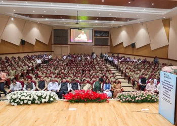 New Delhi, Oct 15 : Union Home Minister Amit Shah addresses the Police Service Officer Trainees of 76 RR Batch of IPS Probationers, at BN Mullik Auditorium in New Delhi on Tuesday.