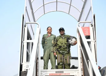 The President of India, Smt Droupadi Murmu takes a sortie in a Rafale aircraft at Air Force Station, Ambala, in Haryana on October 29, 2025.